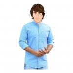 Band collar Mens Solid Color Cotton Shirt